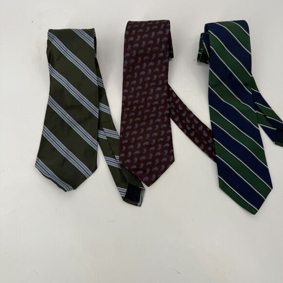 LOT of 3 346 Brooks Brothers Pure Silk Necktie Mens Green Striped Brown Paisley - Picture 1 of 8